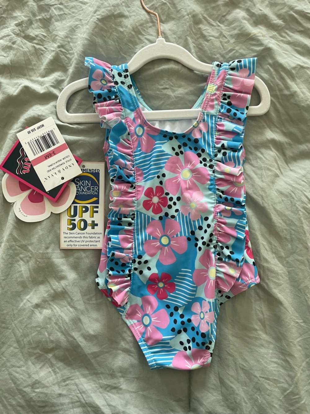 Andy & Evan Blue and Pink Floral Ruffle One-Piece Swimsuit